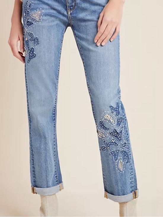 Pilcro and the Letterpress Denim - Pilcro & The Letterpress Embroidered Boyfriend Denim Jeans Size 28